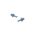 Boucles d'oreilles créoles en forme de petit groupe, personnalité mignonne, sauteuse et agile, bleu, plein de diamants, baleine, dauphin, aiguille en argent 925
