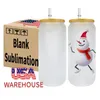 USA CA Warehouse 16oz Sublimation Glass Glase Beer Mugs warme Lid Straw diy Blanks Frosted Clear can can can can cups Heat Transfer Tail G0418 4.23 0516
