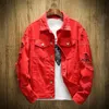 Men's Jackets Denim Jacket Men Ripped Holes Mens Pink Jean Jackets Garment Washed Mens Denim Coat Designer Clothes 230914