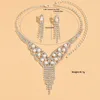 Kolye Küpe Set Moda Pençe Zinciri Rhinestone Imitation Pearl Fringe Klavikül Gelinlik Kadın Mücevher Küpe