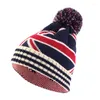 Berets unissex bandeira nacional britânica e americana malha gorro pom poms boné de lã ourdoor ski malha chapéu térmico macio