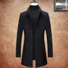 Men's Trench Coats Casual Autumn Winter 47Wool Blends Black Color Windbreaker MidLong Top Thick Warm Jacket Overcoat Outerwear 230914