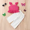 Clothing Sets Girls Clothes 2pcs Ruffles Flying Sleeve Button Tops Butterfly Printed Pants