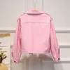 Damen Leder Herbst Frauen Kurze Faux PU Jacke Umlegekragen Schwarz Weiß Rosa Casual Lose Langarm Weibliche Oberbekleidung Streetwear