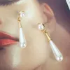 Dangle Earrings Elegant Simulated Pearl For Women 2023 Gold Color Korean Style Geometric Drop Jewelry Kolczyki Damskie