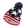 Berets Unisex British And American National Flag Knit Beanie Pom Poms Wooly Cap Ourdoor Ski Knitted Soft Thermal Hat