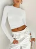 Damen T-Shirts Langarm T-Shirts Slim Fit Abend Club Outfit für Frau Solide Gyaru Kleidung Frauen O-Ausschnitt Sexy Crop Tops Glitzer Top