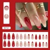 False Nails 24pcs/box Long Fake Almond Shape Wearing Red Glitter French With Adhesive Press On Round Artificial Nail Tips