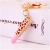 Fashion Metal Fl Rhinestone Lipstick Red Keychain Bag Pendant Key Chain For Woman Gift 5 Colors Drop Delivery