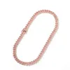 9 mm mrożone kobiety łańcuchy Choker Naszyjnik Rose Gold Metal Cuban Link pełny z różową sześcienną cyrkonową Kamieniem Łańcuchowa biżuteria 197H