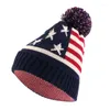 Berets Unisex British And American National Flag Knit Beanie Pom Poms Wooly Cap Ourdoor Ski Knitted Soft Thermal Hat