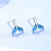 Stud Earrings Original 925 Sterling Silver Personality Cute Mermaid Blue Fishtail For Women Female Gift Creativity Jewelry