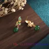 Boucles d'oreilles pendantes en forme de fleur de Jade vert, breloques en jadéite, pierre naturelle de mode, luxe, argent 925, bijoux pour femmes, accessoires cadeaux chinois