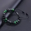 Gevlochten 8 mm zwarte onyx hematiet groene tijgeroog natuursteen armband dubbel geweven verstelbare edelsteen kralen armbanden polsbandje heren dames mode