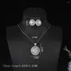 Ketting Oorbellen Set Luxe Zoete 3-laags Ronde Stud Oorbel Volledige Pave Zirkonia Verlovingsfeest Drop Sieraden Voor Dubai Vrouwen S437