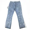 Mäns jeans blå multicolor färg splatter blossade män dekonstruerade lapptäckbyxor åtta fickstyling 230914