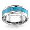 Bagues de bande Simple en acier inoxydable naturel turquoise bague doigt femmes hommes incrustation pierre mode bijoux volonté et Sandy Drop Livraison Dh3Qm