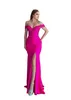 Robe de bal sexy fuschia sirène longue pour femme, épaules dénudées, paillettes, train de balayage, fente latérale haute, robe de soirée formelle d'anniversaire, concours de célébrités