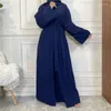 Vêtements ethniques 2 pièces Femmes Ouvert Abaya Kaftan Dubaï Turquie Musulman Ensemble Islam Robe Robe Africaine Kimono Maroc Caftan Mode 2023