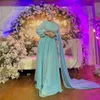 Sky Blue Muslim Evening Dresses Puff Sleeves Pärlor Chiffon Formell klänning Pleat Chiffon Kaftan Special Endan Dress