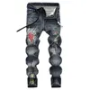 Klassieke bedrukte borduurwerk designer herenjeans motorfiets biker gat luxe denim jeans herenmode street wear heren designer slanke rechte broek