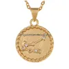 ペンダントネックレスTwee Zodiac Sign Necklace Gold Chain Copper Libra Crystal Coin Pendant