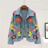 Kvinnorjackor Spring Denim Jacket Kvinnas paljetter Floral broderi långärmad kappa kvinnlig solblommor Löst jeans tidvatten H532249B