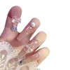 Faux Ongles 24P Dazzling Ice Butterfly Nail Art Faux Amovible Mignon Kawaii Super Longue Tête Carrée Ballerine Press-On