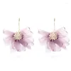 Boucles D'oreilles Puces Dentelle Fleurs Tissu Crysta Violet Romantique Femme