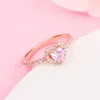 Rose Gold Plated Sparkling Pink Elevated Heart Ring Fit Pandora Jewelry Engagement Wedding Lovers Fashion Ring for Women247b