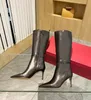 Dernières bottes longues pour femmes, talons hauts fins, fermeture éclair latérale pointue avec décoration de boucle, dessus en cuir de vachette, doublure en peau de mouton, semelle en cuir véritable taille 34-42