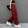 Casual Elastische Taille Arbeitskleidung Hosen Frauen Streetwear Mit Hoher Taille Gerade Rohr Breite Bein Hosen Lose Sitz frauen Hosen