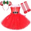 Girl's Dresses Sparkly Christmas Elf Tutu Dress for Girls Santa Claus Costumes For Kids Birthday Halloween Outfit Children Xmas Holiday kläder 230914