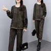 Women's Two Piece Pants Fashionable Age-reducing Leopard Print Suit Spring And Autumn Latest Fat Mm Loose Meat Cover Two-piece