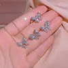 Necklace Earrings Set Three-piece Jewelry For Women Fashion Sparkly Zircon Butterfly Ring High Quality Wedding