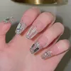 False Nails Handmade French Press On With Rhinestones Full Cover Ballerina Korean Manicuree Decoration Wearable Artificial