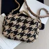 7a Top Designer Bolsa de lujo para mujer Otoño e invierno Un hombro Crossbody 19 paquetes Houndstooth Marca clásica Moda Casual Tweed Almohada Cadena Embrague Grande Lana