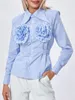 여성용 블라우스 풀로루 격자 무늬 셔츠 가을 봄 세련된 패션 꽃 장식 긴 슬리브 목걸이 버튼 튜닉 탑 백 넥타이 블라우스