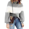 Women's Sweaters Sweater Pullover High-neck Lantern Sleeve Casual Pit Strip Loose Winter Clothing