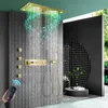 Système de douche musicale LED monté au plafond, 620x320mm, or brossé, Massage SPA, affichage de la température constante, ensemble de douche