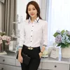 Blouses pour femmes 2023 vêtements de travail blanc bleu Blouse à manches longues col rabattu formel élégant femme chemise dames hauts école