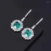Dangle Oorbellen ZOCA Sieraden S925 Zilver Verkocht Imitatie Smaragdhout met Groene Volledige Diamanten Hangende Studs