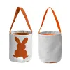 Party Gift Decoration Easter Bunny Basket Bags Cotton Linen Carrying Gift and Eggs Hunting Candy Bag Fluffy Tails Printed Rabbit Toys Bucket Tote 9 Colors