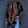 Men's Casual Shirts African Clothing Ethnic Print Plus Size Tops Wedding Wear Classic Long Sleeve Traditional Male 230912