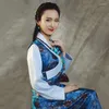 Ethnische Kleidung, tibetisches Kleid, elegante Damenkleider, schräger Kragenstil, traditionelle chinesische Lhasa-Kleidung, Tibet