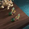 Boucles d'oreilles pendantes en forme de fleur de Jade vert, breloques en jadéite, pierre naturelle de mode, luxe, argent 925, bijoux pour femmes, accessoires cadeaux chinois
