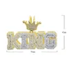 Collana con ciondolo da uomo Hip Hop Iced Out Diamond King Letter placcato in oro argento con catena a corda
