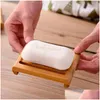 Soap Dishes Wooden Manual Square Soaps Eco-Friendly Drainable Dish Tray Round Shape Solid Wood Storage Holder Bathroom Accessories B Dhlq8