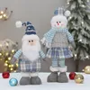 Nordic Christmas New Blue Fabric Retractable Santa Claus Snowman Elk Doll Christmas Doll Decoration Wholesale 0914