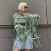 Women's Sweaters Crochet Knitted Tassel Women Sweater Loose Y2K High Streetwear Flare Sleeve Pullovers Beach Cover Ups Crop Rave Partywear